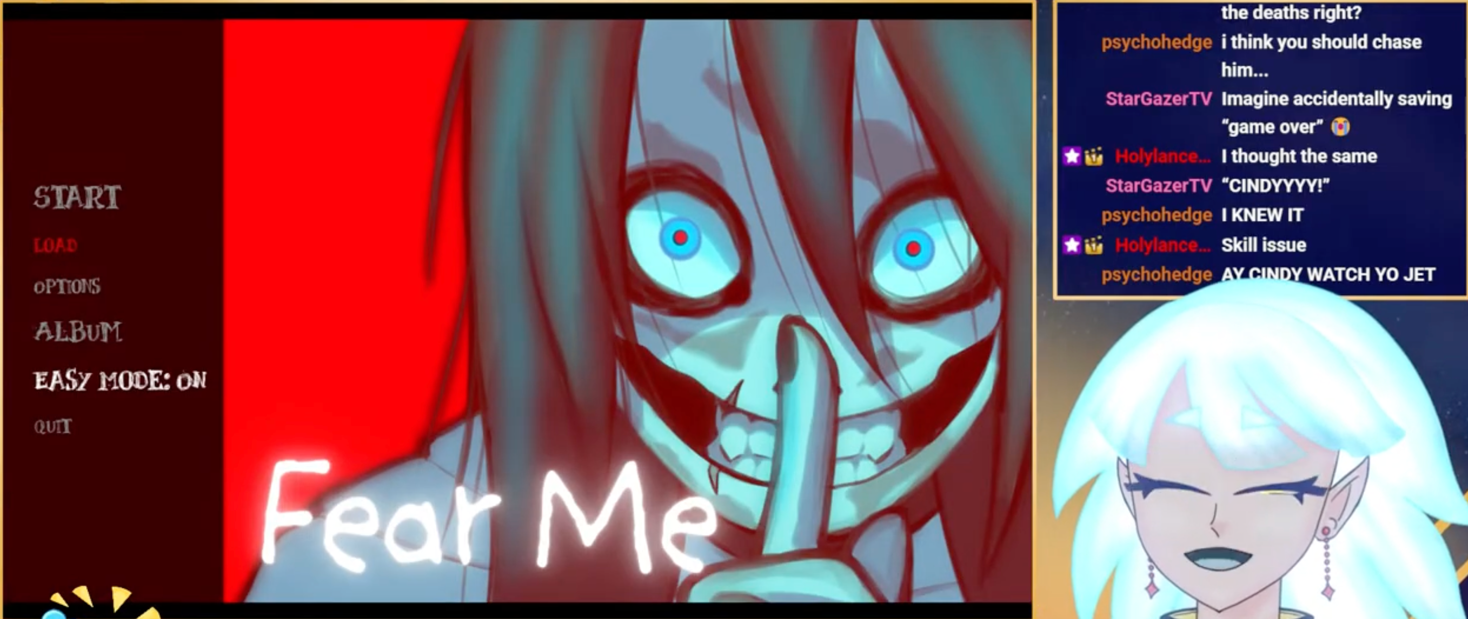 Crucial choice screen for the Fear Me: Jeff the Killer's Dating Sim alley encounter: establishing the I chase you rule.